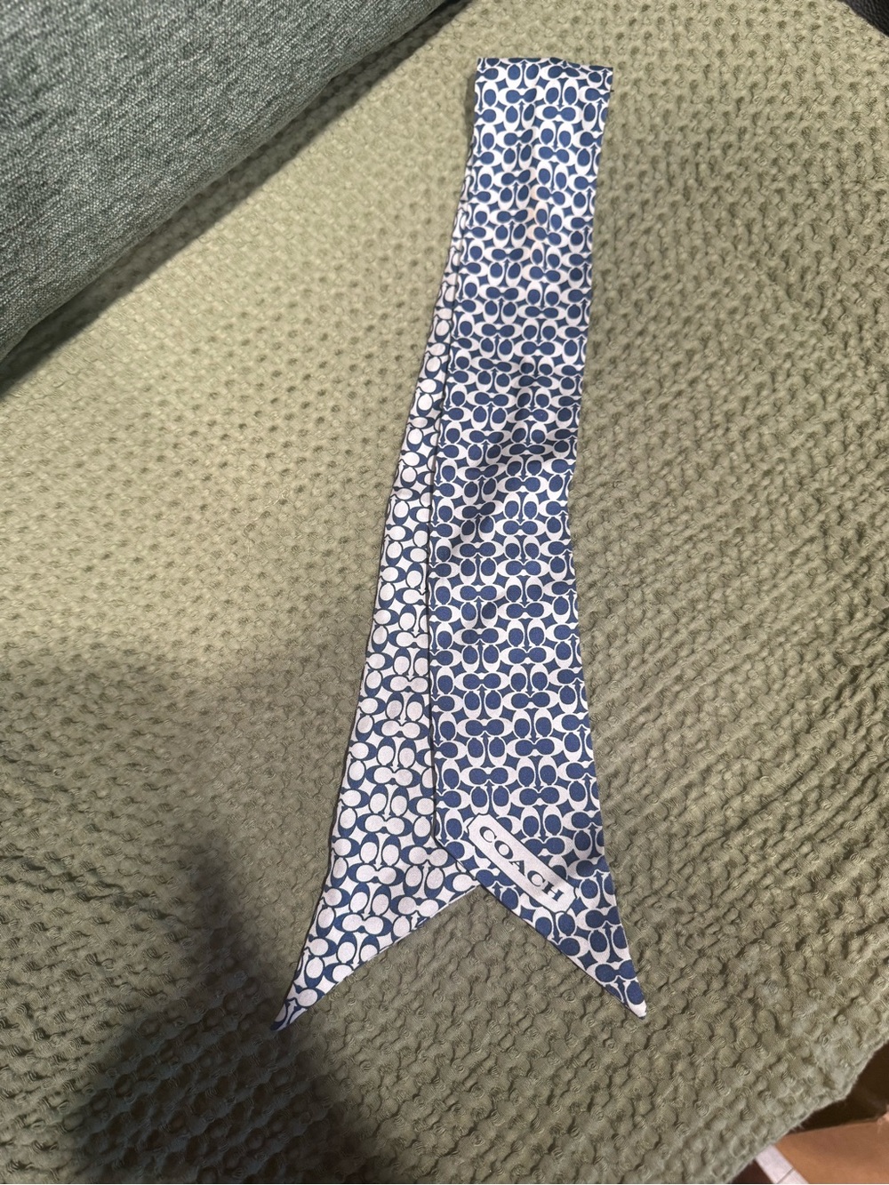 Coach Navy and White Signature Print Twilly Scarf